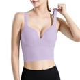 thumbnail image 1 of Ribbed Knit Cropped Cami Bra V Neck Wireless Padded Longline Bralette Wide Strap Seamless Tank Top Bralette Push Up Crop Top Full Coverage One Piece Sports Yoga Running Tshirts Bras Light Violet L, 1 of 7