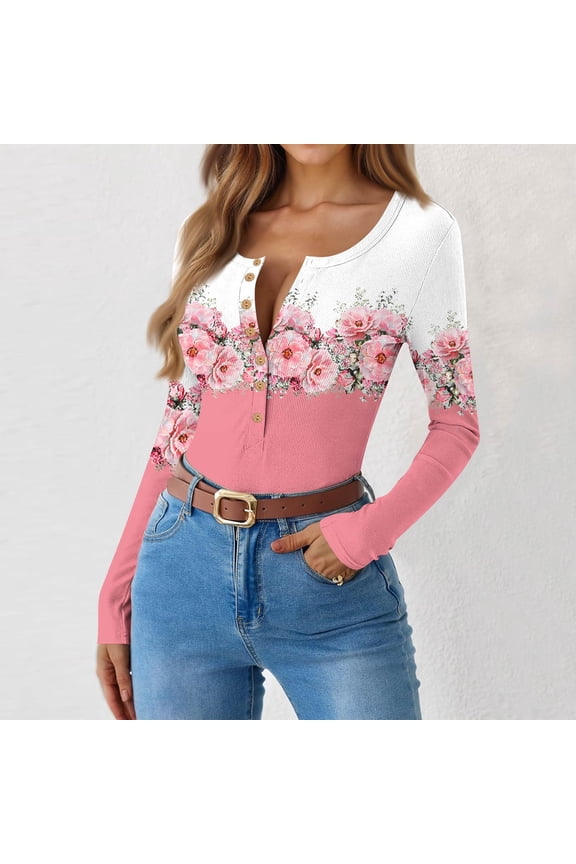 Ribbed Knit Long Sleeve Shirts For Women V Neck Henley Tops Slim Fit Fall Trendy Knitted Button Down Shirt