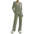 thumbnail image 1 of Ribbed Knit Pajama Sets for Women Cozy Long Sleeve Nightwear with Pants 2 Piece Lounge Sets Olive Green M, 1 of 9