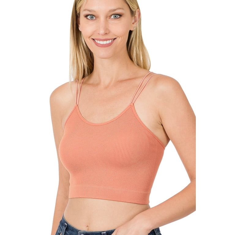Ribbed Seamless Double Strap Cami Tank Crop Top Body Hugging