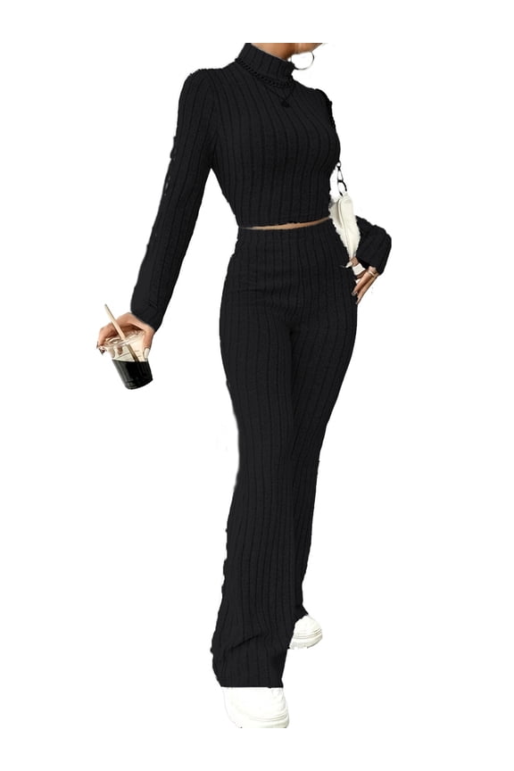 Ribbed Knit Set with Flared Pants