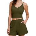 thumbnail image 1 of Ribbed Knit Short Sets for Women Summer Cami Crop Tank Tops and Shorts Sets Loungewear with Pocket Casual Vacation Outfits, 1 of 6