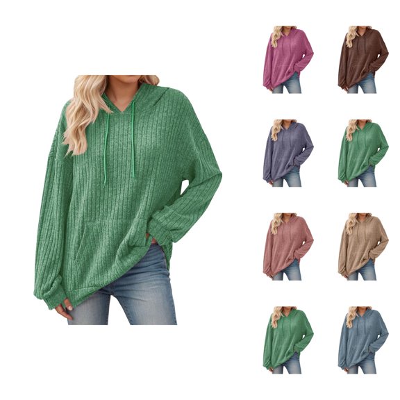 Ribbed Knit Sweater Hoodie 2025 Fall Winter Long Sleeve Hoodies with Pockets Hooded Sweatshirt Hoodie Women Pullover