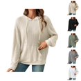 thumbnail image 1 of Ribbed Knit Sweater Hoodie 2025 Long Sleeve Plain Basic Hoodies with Pockets Hooded Sweatshirt Hoodie Women Pullover, 1 of 8