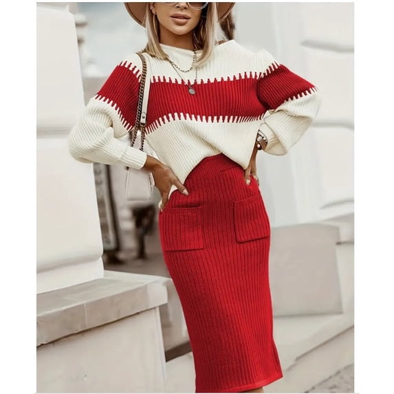 Ribbed Knit Sweater and Pencil Skirt Set