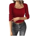 thumbnail image 1 of Ribbed Knit Sweaters Womens Lightweight Long Sleeve Pullover Sweater Slim-Fit Fall Winter Casual Basic Tops Wine, L, 1 of 7