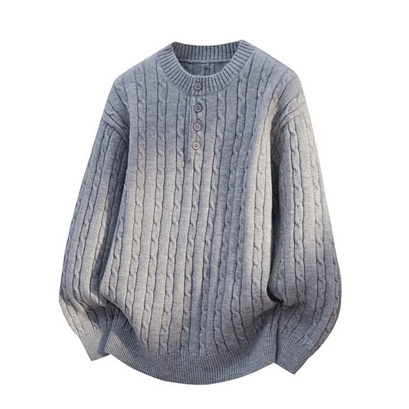 Ribbed Knit Sweaters for Men Quarter Zip Stretch Stylish Crew Neck Long Sleeve Sweatshirts Casual Sweater Tops (2XL, Gray)