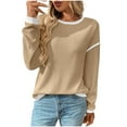 thumbnail image 1 of Ribbed Knit Sweaters for Women Crew Neck Long Sleeve Casual Tunic Pullovers Color Block Fall Fashion Loose Blouses, 1 of 4