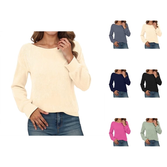 Ribbed Knit Sweatshirts for Women 2025 Long Sleeve Crewneck Plain Sweatshirt Pullover Tops Fall Winter Outfits