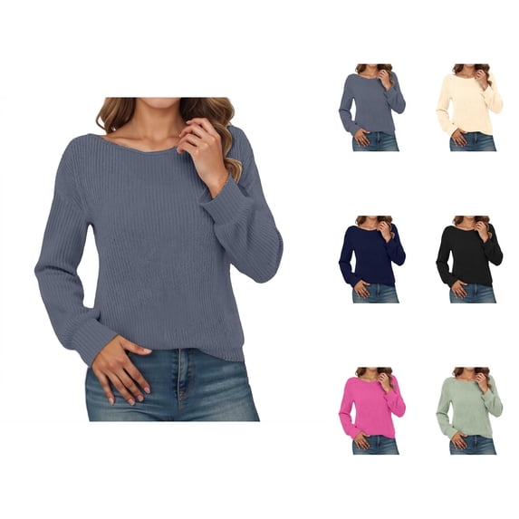Ribbed Knit Sweatshirts for Women 2025 Long Sleeve Crewneck Plain Sweatshirt Pullover Tops Fall Winter Outfits