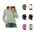 thumbnail image 1 of Ribbed Knit Sweatshirts for Women 2025 Long Sleeve Crewneck Plain Sweatshirt Pullover Tops Fall Winter Outfits, 1 of 6