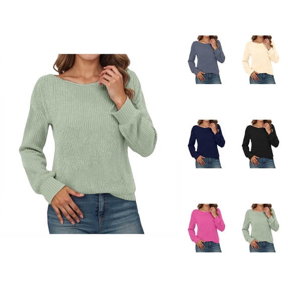 Ribbed Knit Sweatshirts for Women 2025 Long Sleeve Crewneck Plain Sweatshirt Pullover Tops Fall Winter Outfits