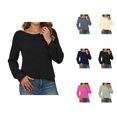thumbnail image 1 of Ribbed Knit Sweatshirts for Women 2025 Long Sleeve Crewneck Plain Sweatshirt Pullover Tops Fall Winter Outfits, 1 of 6