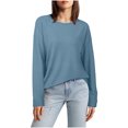 thumbnail image 1 of Ribbed Knit Tops Long Sleeve Womens Casual Comfy Blouses Plain Pullover Sweatshirt Fall Sweaters Loose Fit (L, Navy), 1 of 7