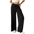 thumbnail image 1 of Ribbed Knit Wide Leg Pants for Women Elastic Mid Waist Comfy Loose Soft Knitted Sweater Pants with Drawstring Solid Color Pajama Bottoms, 1 of 6