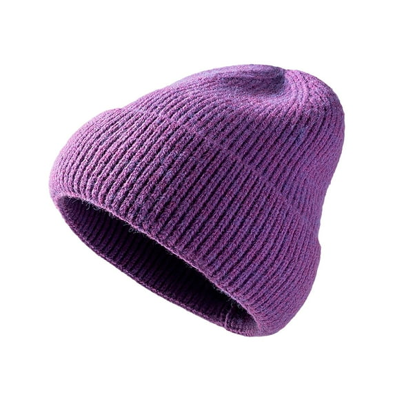 Ribbed Knitted Caps for Men Fleece Lined Beanies Warm Winter Slouchy Beanie Hats Ski Hat Purple
