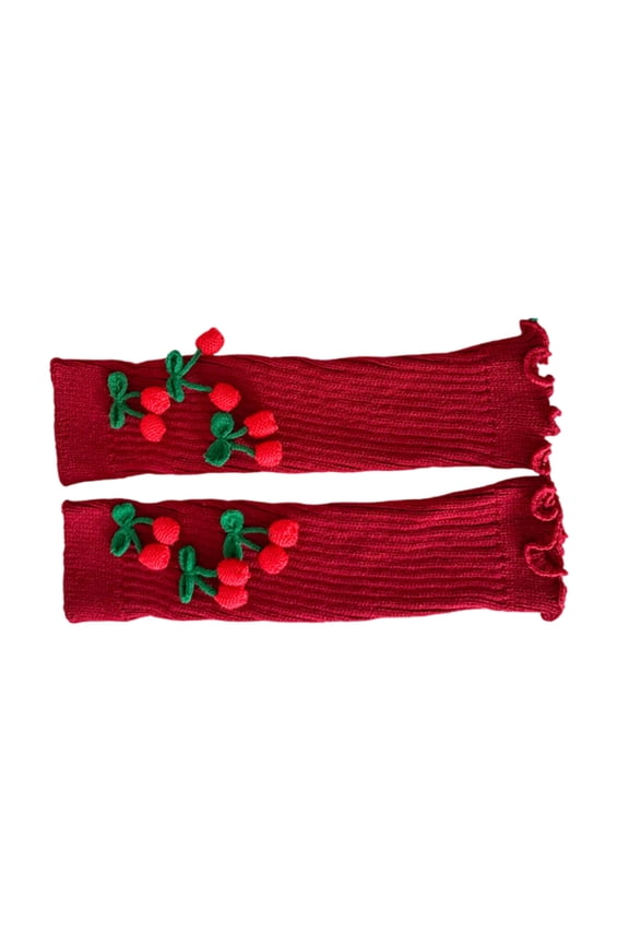 Ribbed Knitted Christmas Boot Cuffs Toppers Sweet Cherries Bowknot Festival Leg Warmers Calf Socks for Cold Weather