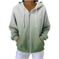 thumbnail image 1 of Ribbed Knitted Hoodies for Women Casual Gradient Long Sleeve Sweatshirt Full Zip Drawstring Jacket, 1 of 7