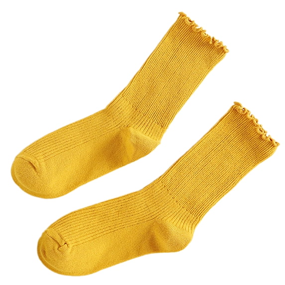 Ribbed Knitted Lettuces Frilly Cotton Socks for Women and Girls Solid Color Ruffle Short Anklet Socks