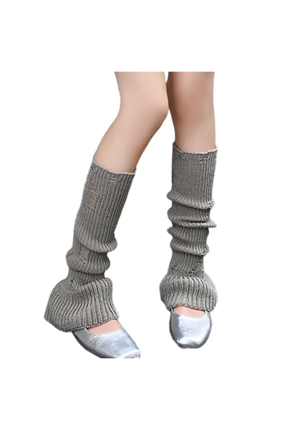 Ribbed Knitted Wide Leg Covers Sleeve Women Girls Punk Distressed Ripped Hole Leg Warmers Flared Long Socks Streetwear