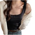 thumbnail image 1 of Ribbed Lace Tanks for Women Solid Color Backless Camis Scoop Neck Vest Front Bow Shirts Sleeveless Blouses Summer Casual Singlets Elegant Tee Shirts, 1 of 4