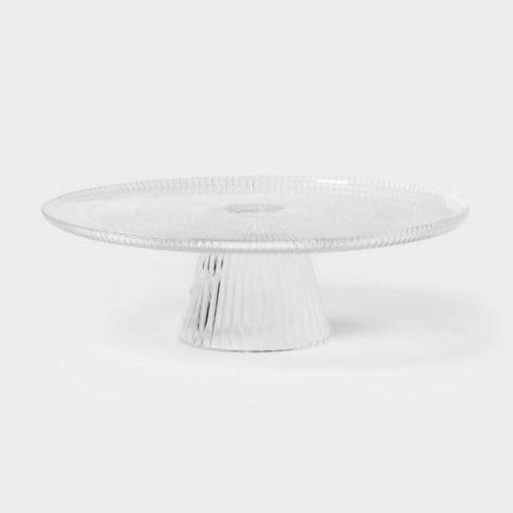 Ribbed Large Glass Cake Stand Clear - Handcrafted Round Dessert & Serving Stand, Dishwasher-Safe