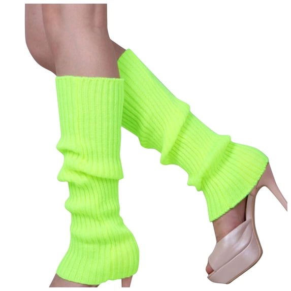 Ribbed Leg Warmers for Women, 80s 90s Style Fluorescent Green