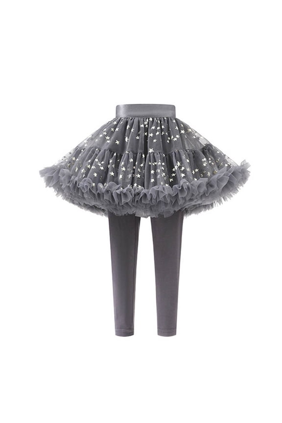 Ribbed Leggings Girls Leggings with Tutus Skirt Footless Pants Tulles Ruffle Sparkly Mesh Skirt Dance Party Leggings Dark Gray 9Y
