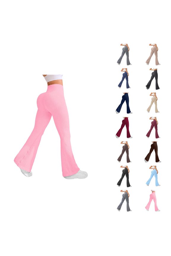 Ribbed Leggings for Women High Waisted Tummy Control Flared Leggings Stretch Soft Yoga Pants Lifting Workout Pants