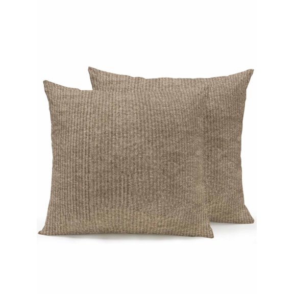 Ribbed Lines 18x18 Inch Outdoor Throw Pillows with Inserts, Set of 2 Vintage Brown Corduroy Weave Texture Waterproof Decorative Square Cushions for Patio Porch Couch Sofa