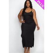 CAPELLA APPAREL Ribbed Long Cami Dress with Side Slits, designed for plus sizes
