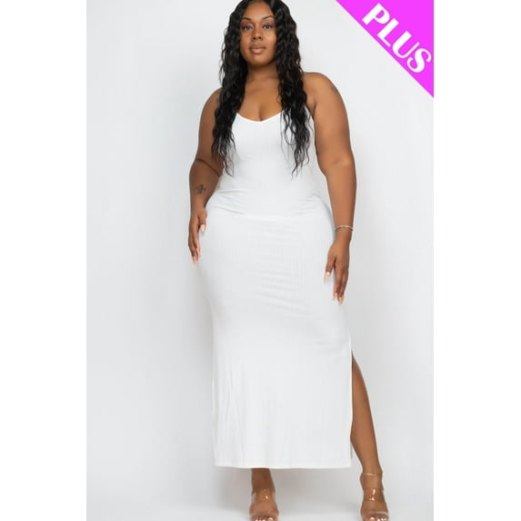 Ribbed Long Cami Dress with Side Slits, designed for plus sizes