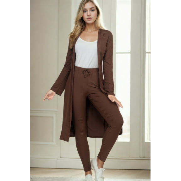Ribbed Long Cardigan & Leggings Set