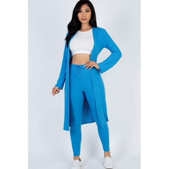 Ribbed Long Cardigan and Leggings Ensemble