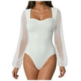 thumbnail image 1 of Ribbed Long Sleeve Body Suits Women Mesh Square Neck Leotard Stretch Slim Fit Sexy Thong Bodysuit Shirts Tops, 1 of 8