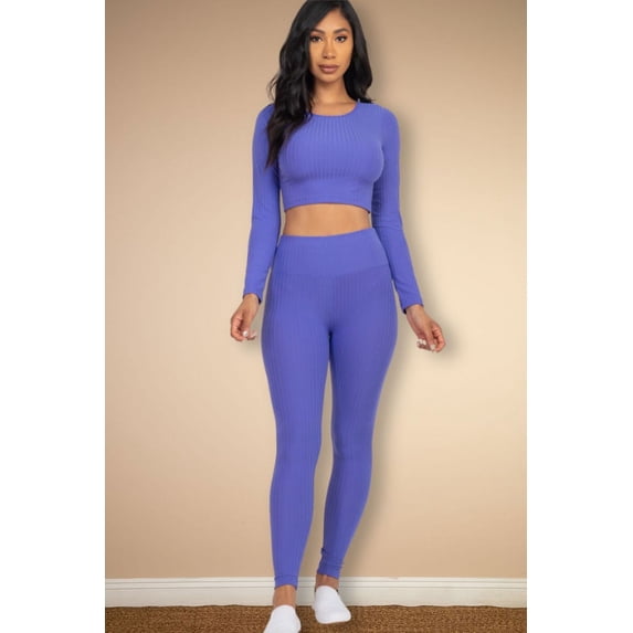Ribbed Long Sleeve Crop Top and Leggings Ensemble
