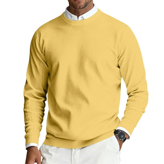 Ribbed Long Sleeve Shirts for Men Undershirts Knit Thermal Fitted Basic Tops