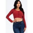 thumbnail image 1 of Ribbed Long Sleeve Snap Button Down Crop Top, 1 of 2