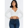thumbnail image 1 of Ribbed Long Sleeve Snap Button Down Crop Top, 1 of 2
