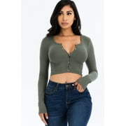 Ribbed Long Sleeve Snap Button Down Crop Top