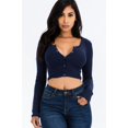thumbnail image 1 of Ribbed Long Sleeve Snap Button Down Crop Top, 1 of 2