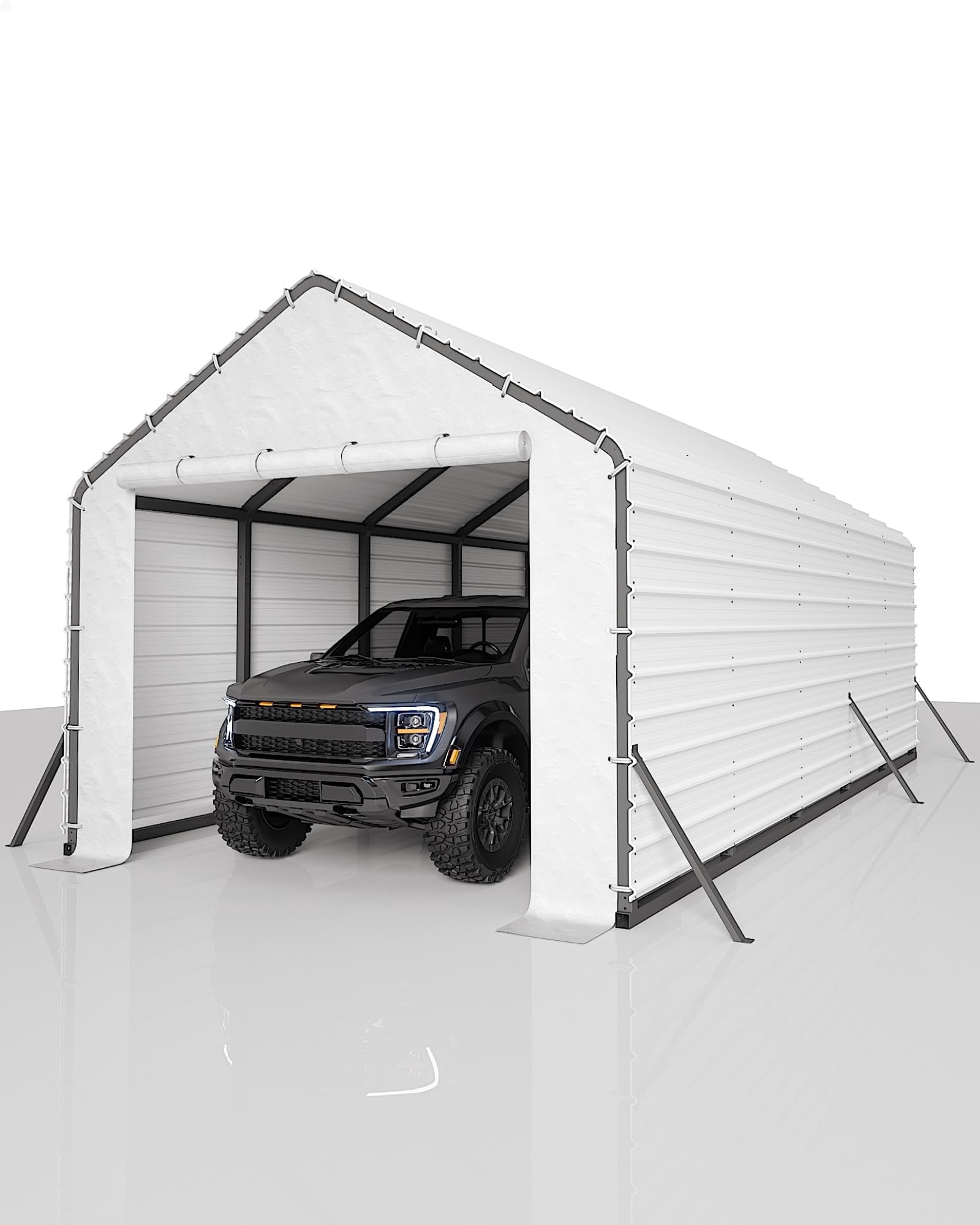 Ribbed Metal Roofing Panels 16 Pcs, 64.17'' x 19.68'' Galvanized Steel Sheets, 27 Ga. Corrugated Tin Roof Panels Roofing Sheets, Heavy Duty Replacement Cover for Carport, Gazebo, Creamy