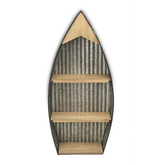 Ribbed Metal Wall Hanging Boat with Wood Shelves