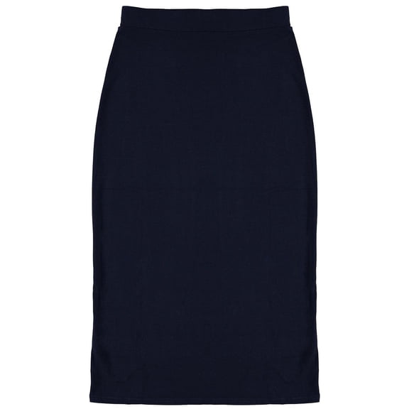 Ribbed Midi Skirt For Women By BGDK- Bodycon Pencil Skirt With Elastic Waist- Comfortable Stretchy Below The Knee Skirt - High Waist Fitted Skirt For Work, Office, Business, Church navy x large