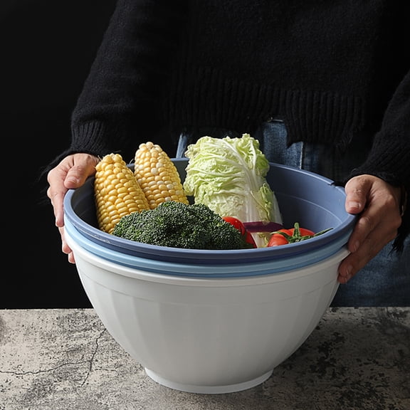Ribbed Mixing Bowls Wheat Straw Bowls Salad Bowls Large Capacity Popcorn Bowl Unbreakable Serving Bowls Microwave & Dishwasher Safe Nested Bowls