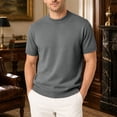 thumbnail image 1 of Ribbed Mock Neck Short Sleeve Knit Top for Men Slim Fit Wrinkle Resistant Fine Knit Jersey for Coffee Shop Park Family Trip Outfits Dark Gray XXXL, 1 of 4