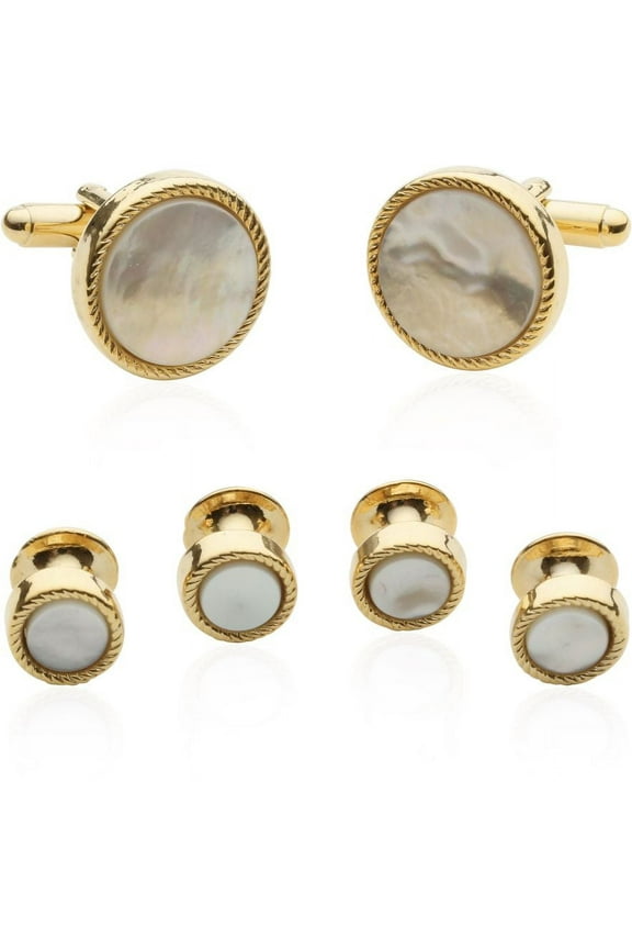 Ribbed Mother of Pearl Gold Tuxedo Cufflinks Studs