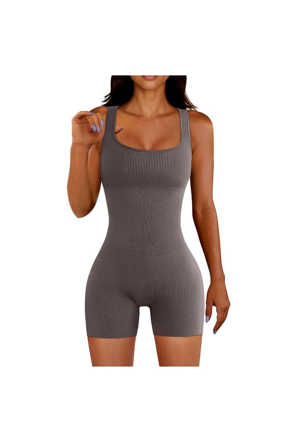 Ribbed One Piece Jumpsuits for Women Shorts Sexy Slimming Scoop Neck Sleeveless Rompers Stretchy Casual Solid Skinny Overalls Short