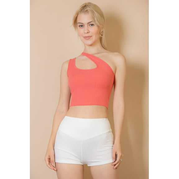 Ribbed One Shoulder Cross Strap Crop Top