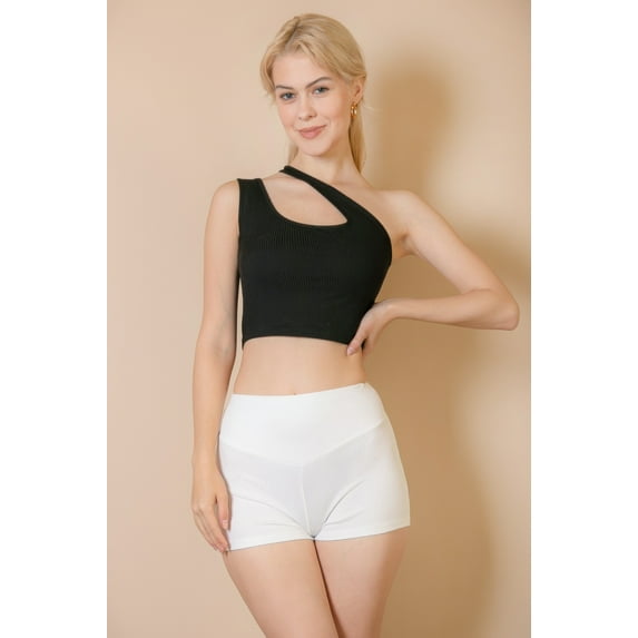 Ribbed One Shoulder Cross Strap Crop Top